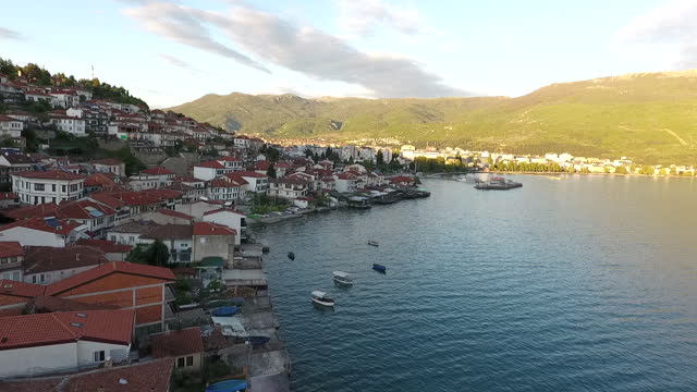 View of Ohrid old town dominated by Samuel's fortress, North Macedonia