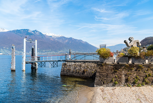 Pier of the Vira on Lake Maggiore in Vira Gambarogno, district of Locarno, in Ticino, Switzerland