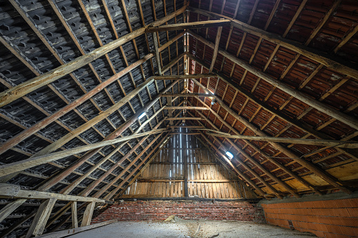 Authentic oak trusses roof in a farm house in the east of the Netherlands