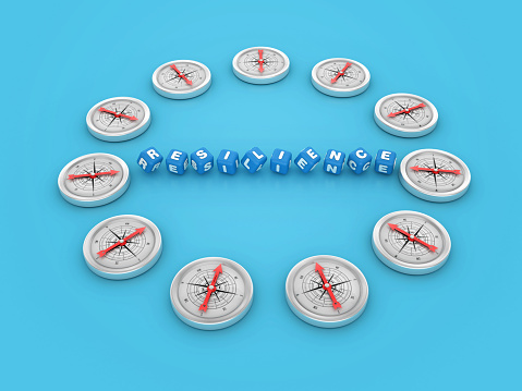 3D Compass with Resilience Blocks - Color Background - 3D Rendering