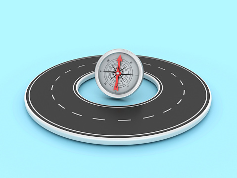 3D Compass with Circular Road - Color Background - 3D Rendering