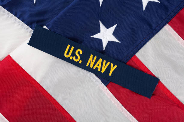 u.s. navy branch tape on national usa flag - american civil war us military old horizontal - fotografias e filmes do acervo