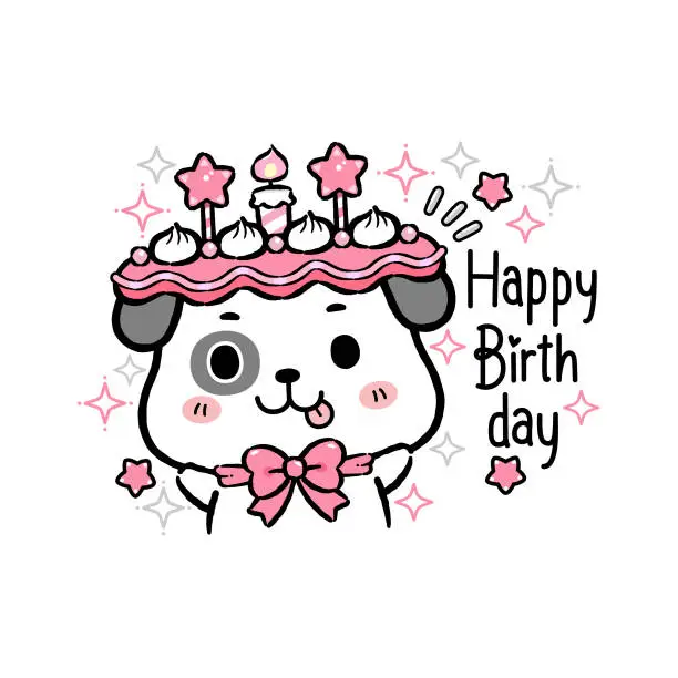 Vector illustration of Cute Cartoon Little Dog Character, Birthday Celebration. Flat Design Style