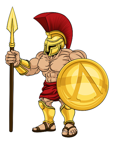 A Spartan or Tojan warrior or a Roman gladiator cartoon character