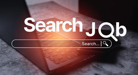 Recruitment concept. Search Job on internet.