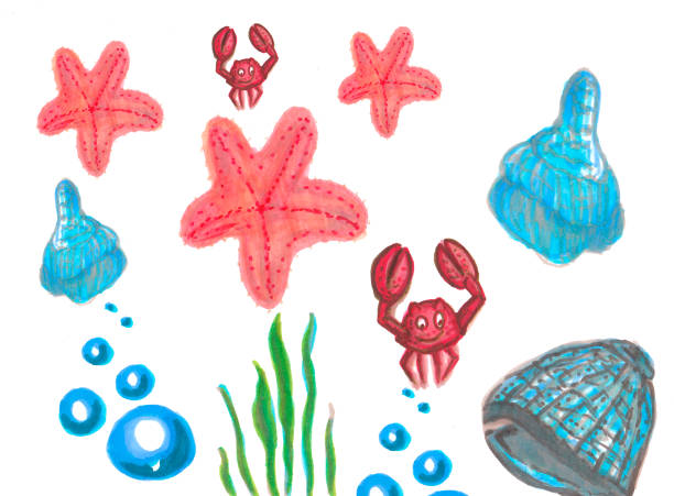 istock Funny set of sea animals. Pen markers illustration. 2122243259