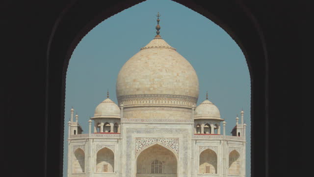 Agra, Uttar Pradesh, India. Fabulous Taj mahal. Famous indian islamic heritage at sunny day. Popular Place