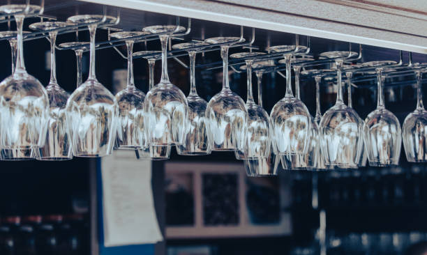 istock Clean glasses hang over the bar 2122306887
