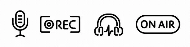 Vector illustration of live Mic Voice Audio icon.  Sound or video rec record icon