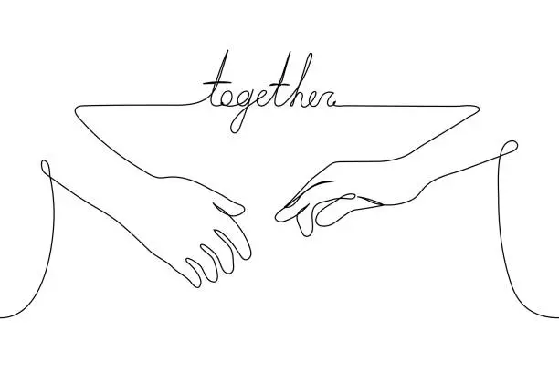 Vector illustration of human hands stretched out to each other with the inscription 