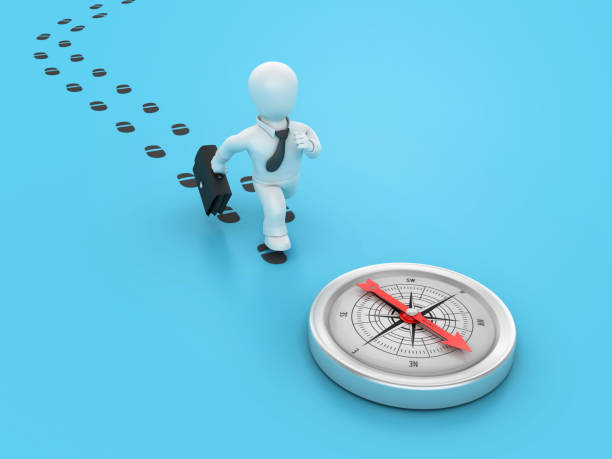 3D Compass with Cartoon Business Person - Color Background - 3D Rendering