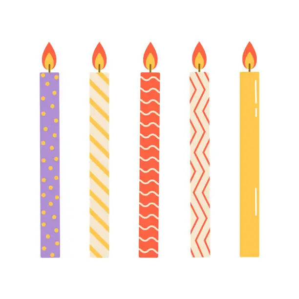 Vector illustration of Set of birthday candles. Flat vector illustration isolated on white background