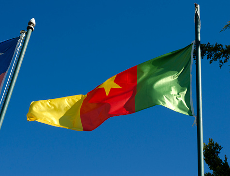 bandera de camerun rojo amarillo y verde flameando en cielo aul