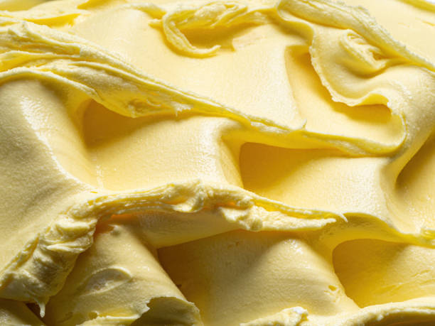 istock Frozen Pineapple flavour gelato - full frame detail. Close up surface texture of Ice cream . 2122425393