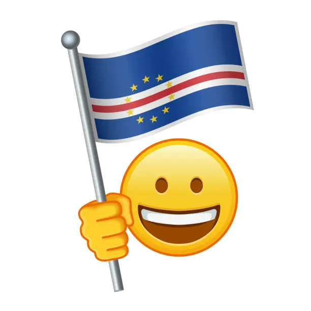 Vector illustration of Emoji with Cabo Verde flag Large size of yellow emoji smile