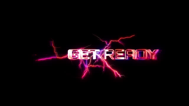 Get Ready glow pink neon text lightning glitch effect sci fi futuristic hitech cinematic title abstract background.