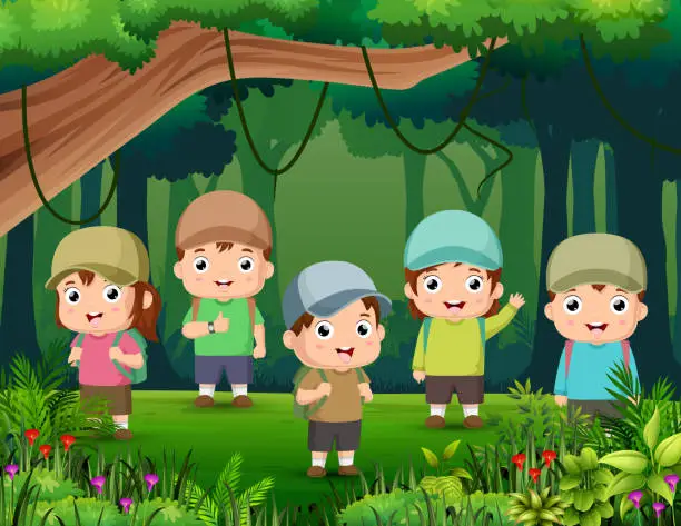 Vector illustration of Happy children playing in the park