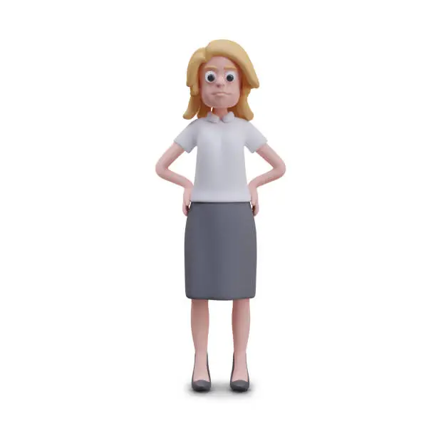 Vector illustration of Dissatisfied woman stands with her hands on her side