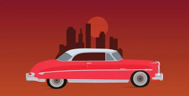 Vector illustration of red retro car illustration vintage