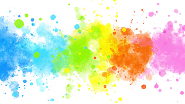 istock Rainbow-colored Watercolor Splashes Background with Spattered Droplets 2122502496