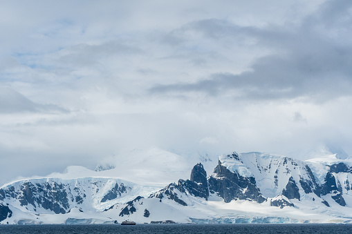 Icebergs and Glaciers align the coast of the Antarctic peninsula, and its many islands. Image taken between Brabant island and Anvers Island