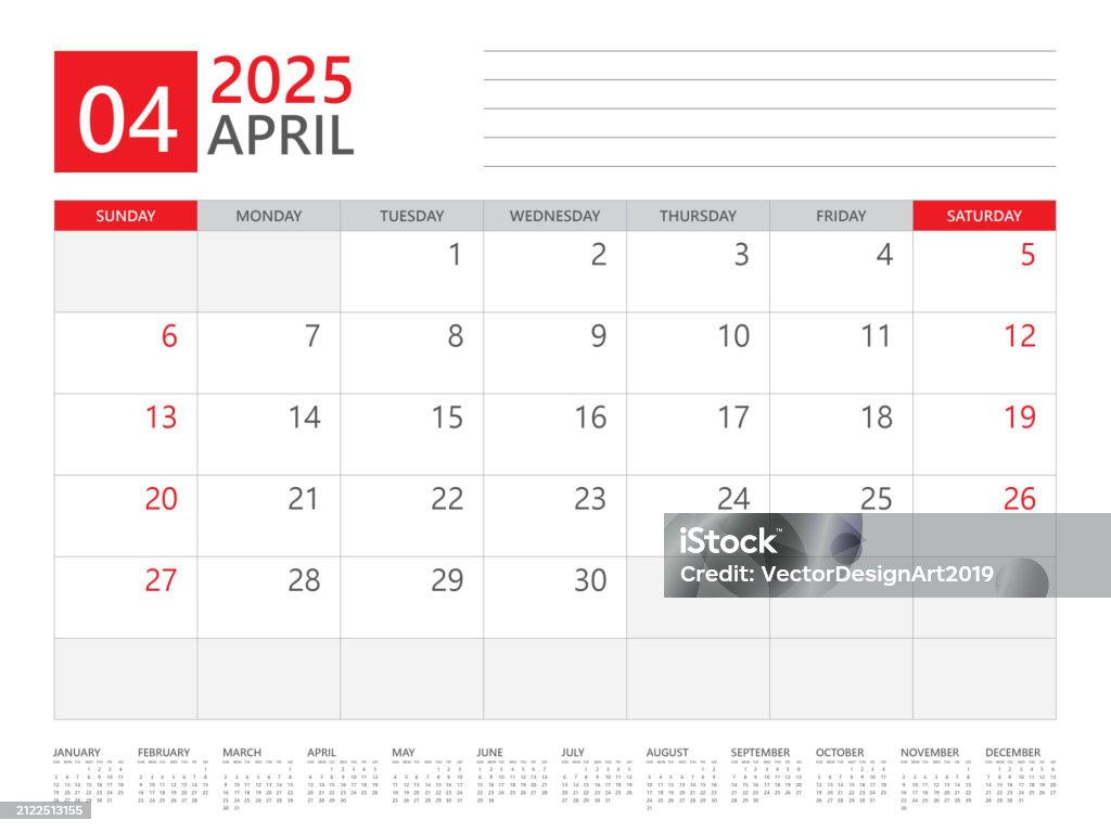 April 2025 Tahun Perencana Kalender 2025 Dan Set 12 Bulan Minggu