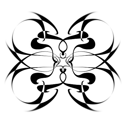 Symmetric minimal design with linked and connected curves on a plain white background