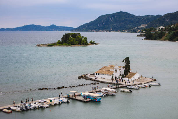 Holy Monastery of Panagia Vlacherna and Mouse Island in Corfu, Greece.