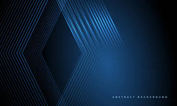 Vector illustration of Dark blue 3d vector abstract modern background with blue glowing stripes. Futuristic technology concept design for banner, landing web page, wallpaper, cover, presentation background, business card