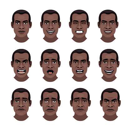 Young African American Man with different facial expressions.