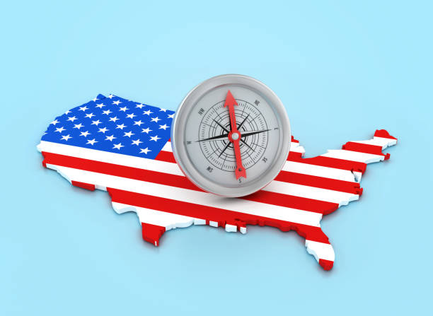 istock 3D Compass with USA Country Shape with American Flaf 2122567612