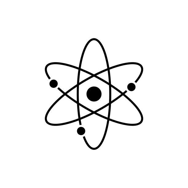 illustrazioni stock, clip art, cartoni animati e icone di tendenza di icona della molecola dell'atomo su sfondo bianco. - fisica immagine