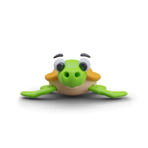 Vector illustration of Front view on cute baby turtle in realistic style. Ocean life, model for online game