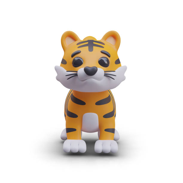 istock Cute baby tiger in realistic style with orange fur with black stripes 2122575901