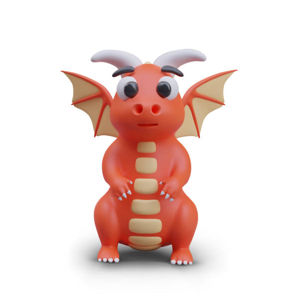 istock Cute red dragon with shadow. Attribute and totem of new year 2122576420