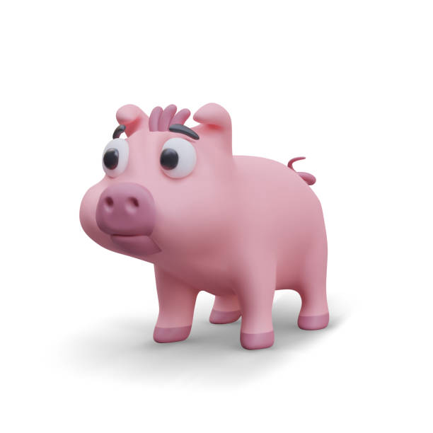istock Cartoon character on white background. Cute baby pink pig 2122587930