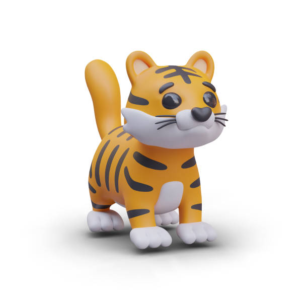 istock Cute little tiger standing and looking on side. Wild dangerous feline animal 2122588450
