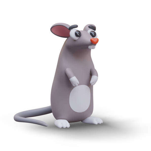istock Funny 3D mouse stands on its hind legs and looks up. Vector colored rodent, rat 2122596786