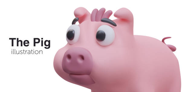 istock Realistic pink pig snout looking at text. Concept of animal for farm game 2122608368