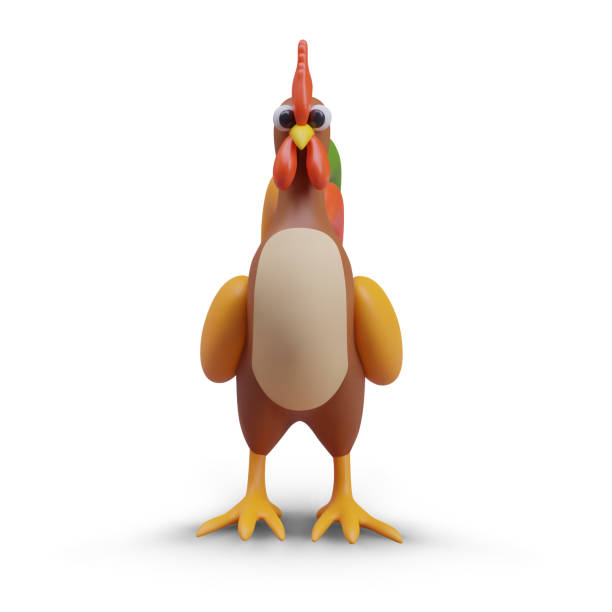 istock Cute colorful rooster, front view. 3D character, domestic bird with big crest 2122614021