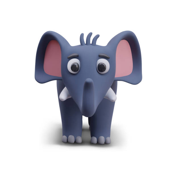 istock Gray elephant with big eyes. Vector kawaii character, front view. Wild animal with trunk 2122623578