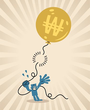 Blue Cartoon Characters Design Vector Art Illustration.
The money balloon that the blue man was holding on to was disconnected, loss of control, and the money balloon flew away.