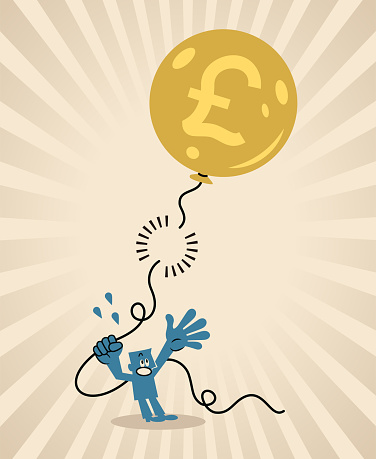 Blue Cartoon Characters Design Vector Art Illustration.
The money balloon that the blue man was holding on to was disconnected, loss of control, and the money balloon flew away.