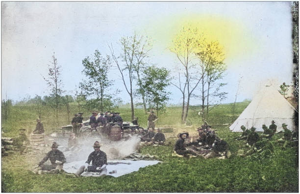 istock US Army black and white photos: Camp meal 2122667372