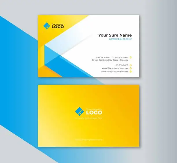 Vector illustration of Double sided business card templates with modern a green and yellow folding ribbon on a white and yellow color background