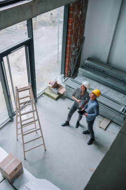 istock Overhead image of engineers at the construction site 2122667804