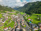 aerial view of View of Ortisei Village in Val Gardena Italy, Ortisei, Scenic view of village in Dolomites