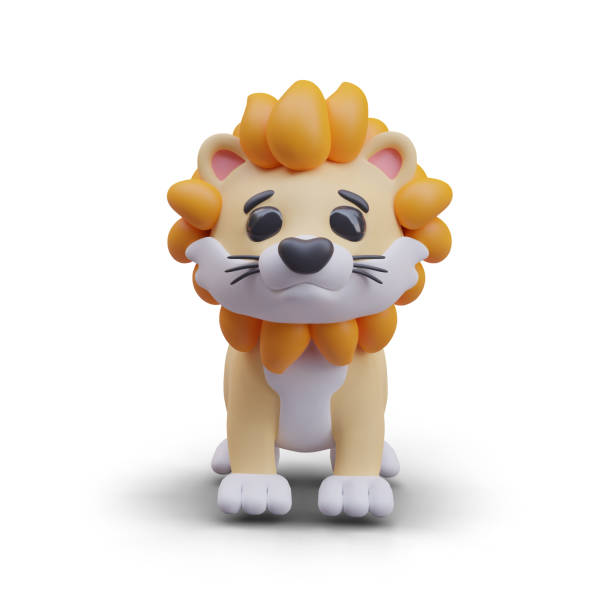 istock Cute yellow lion, front view. Wild animal from cat family. 3D vector color illustration 2122679472