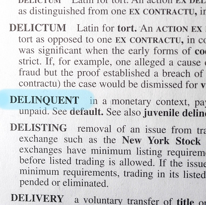 close up photo of the word delinquent