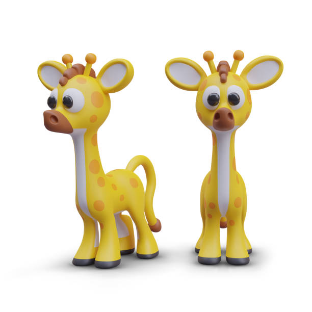 istock Cute animal with high neck in different position on white background 2122749050